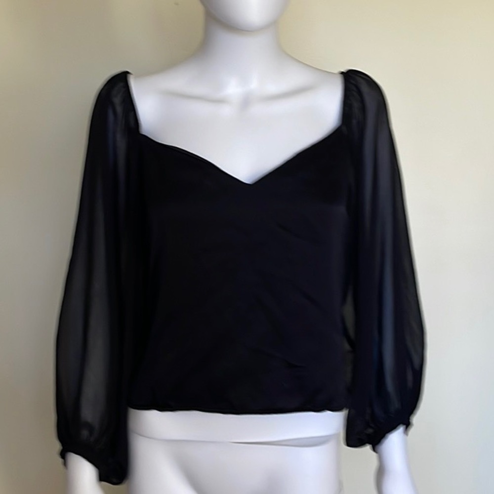 Zara Women Black Flowy Sheer Sleeves Top. P/M/A1722